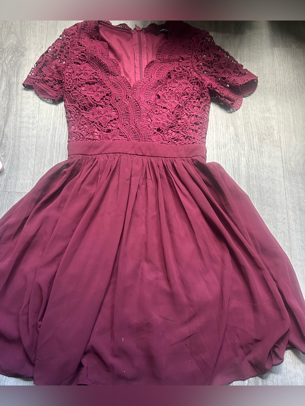 Burgundy Lace Bodice Party Dress